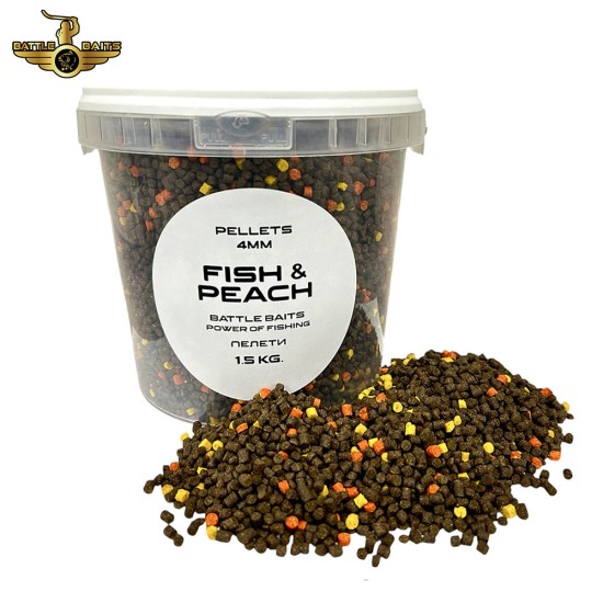 Рибни пелети BATTLE BAITS Fish & Peach 4mm 1.5kg