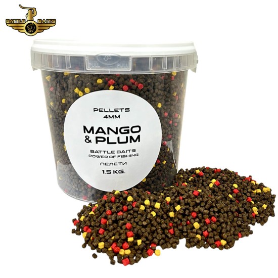 Рибни пелети BATTLE BAITS Mango & Plum 4mm 1.5kg