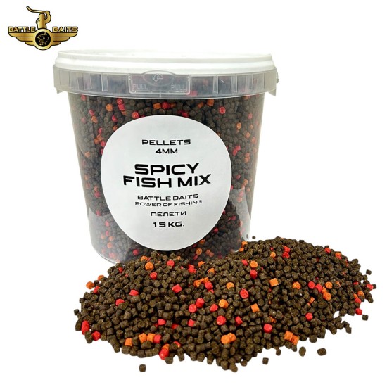 Рибни пелети BATTLE BAITS Spicy Fish Mix 4mm 1.5kg