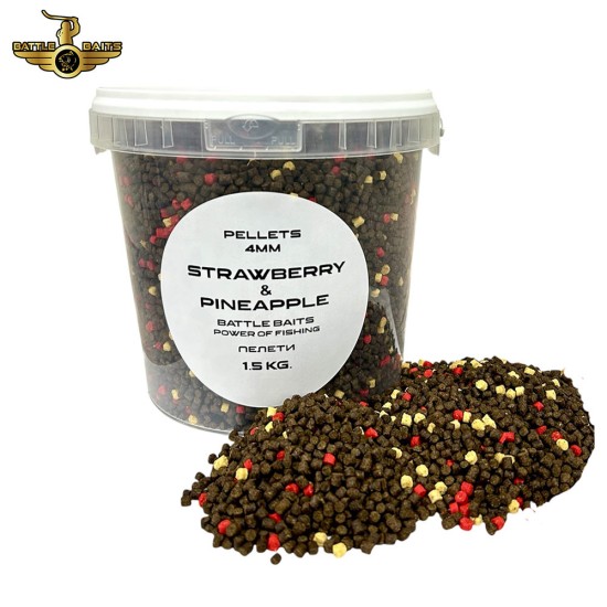 Рибни пелети BATTLE BAITS Strawberry & Pineapple 4mm 1.5kg